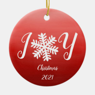 Red Joy Snowflake Keramik Ornament