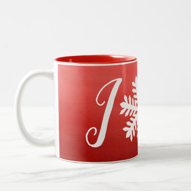Red Joy Snowflake Zweifarbige Tasse (Links)