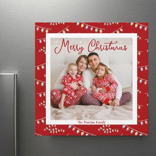 Red Joyeux Noël lumières mignonne carte magnétique