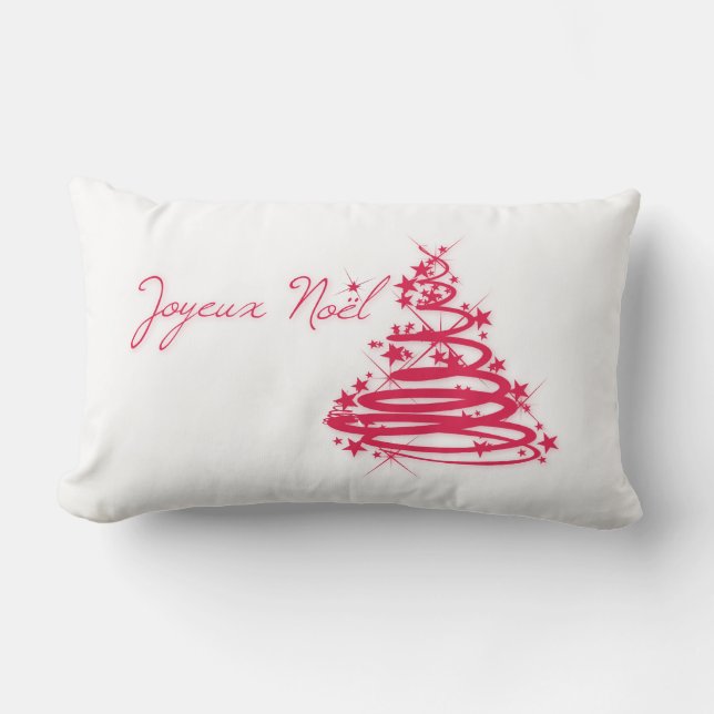 Red Joyeux Noël mit Weihnachtsbaum Lendenkissen (Vorderseite)