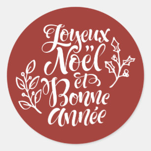 Red Joyeux Noël und Bonne Année Weihnachten Runder Aufkleber