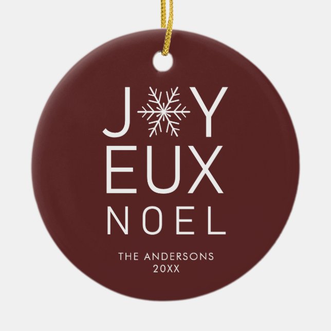 Red Joyeux Weihnachten Moderne Typografie Holiday Keramik Ornament (Vorne)