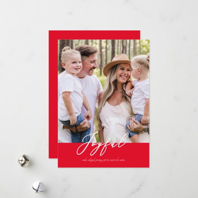 Red Joyful Family Foto Weihnachten gerundet (Vorderseite/Rückseite Beispiel)