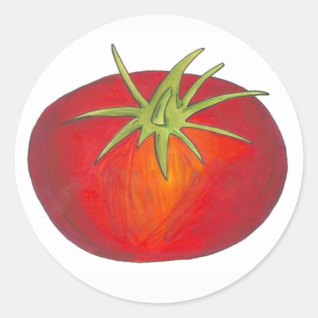 Red Juicy Ripe Tomato Italienischer Gemüsegarten Runder Aufkleber (Vorderseite)