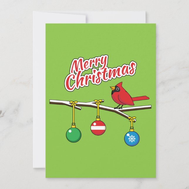 Red Kardinal auf Christmas Bare Branch - Merry Xma (Vorderseite)