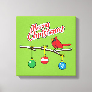 Red Kardinal auf Christmas Bare Branch - Merry Xma Leinwanddruck