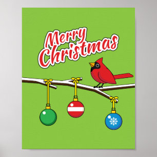 Red Kardinal auf Christmas Bare Branch - Merry Xma Poster