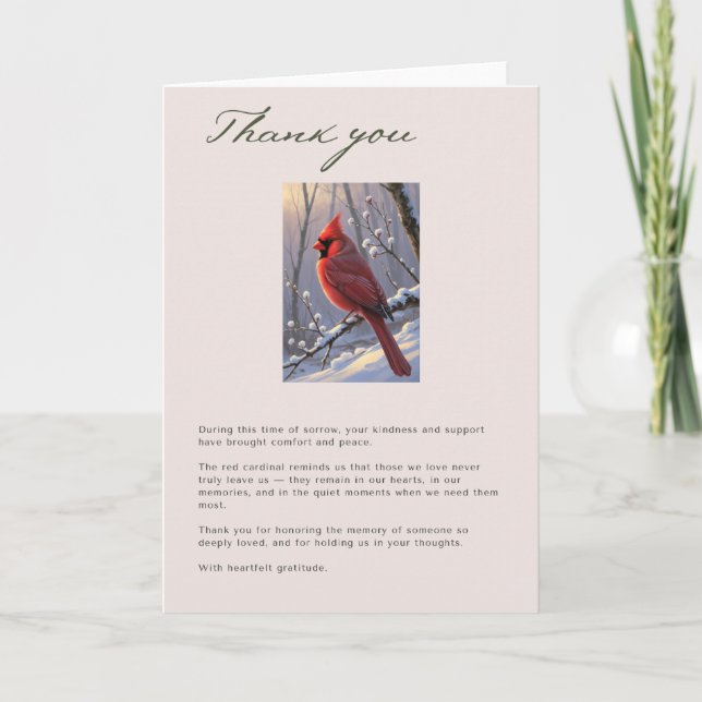 Red Kardinal Beerdigung Memorial Danke-Card Dankeskarte (Vorderseite)