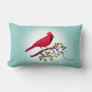 Red Kardinal Bird auf Aquamarin Lendenkissen