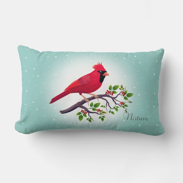 Red Kardinal Bird auf Aquamarin Lendenkissen (Vorderseite)