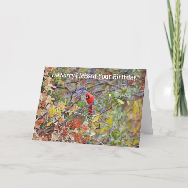 Red Kardinal Bird Belated Missed Birthday Card Karte (Vorderseite)