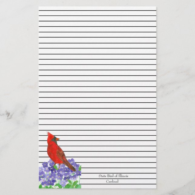 Red Kardinal Bird Black Lined Briefpapier (Vorderseite)