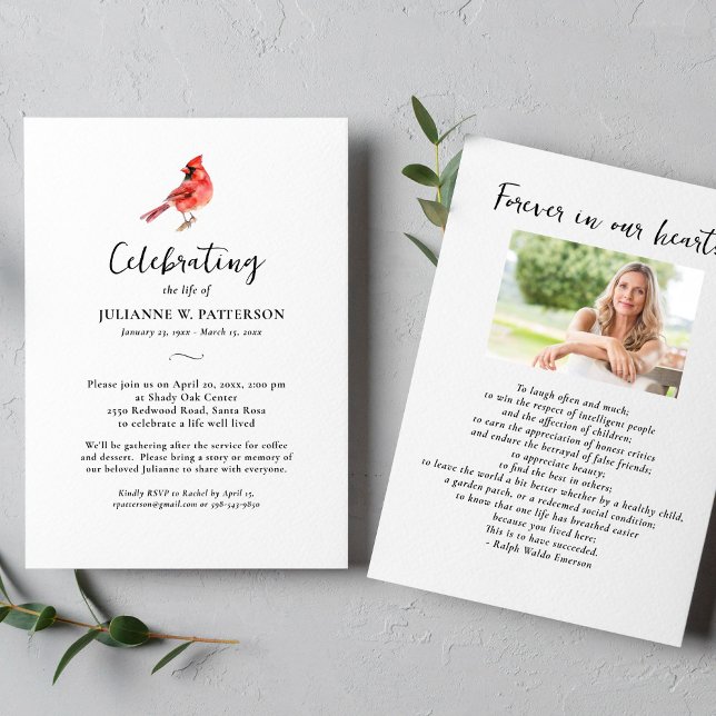 Red Kardinal Bird Celebration of Life Foto Einladung (Von Creator hochgeladen)