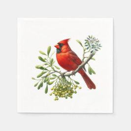 Red Kardinal Bird Holiday Mistletoe Serviette