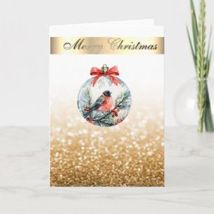 Red Kardinal Bird Holly Berry Ball Holiday Card Feiertagskarte