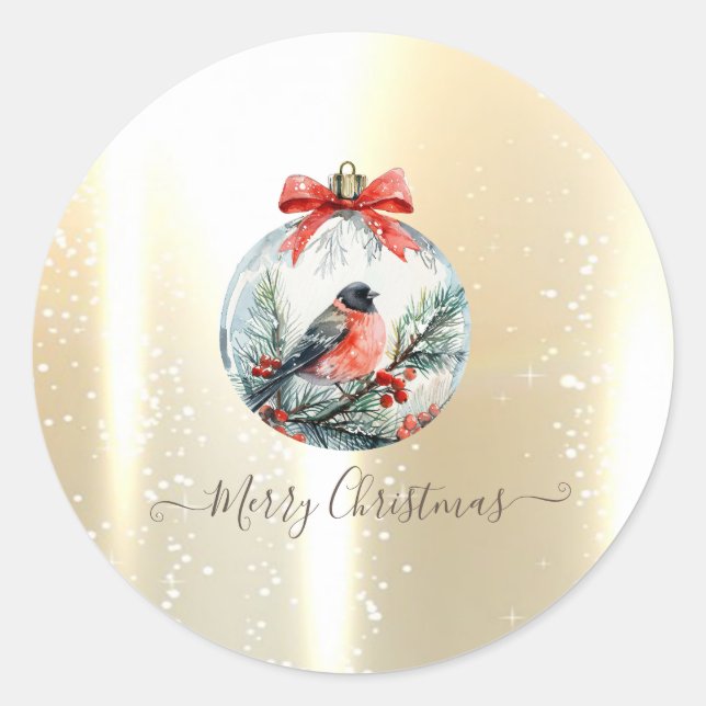Red Kardinal Bird Holly Berry Ball Weihnachten Runder Aufkleber (Vorderseite)
