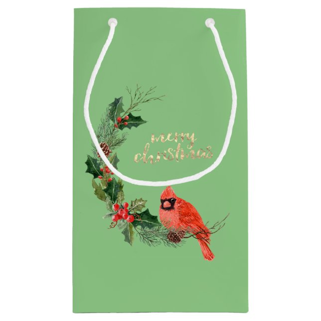Red Kardinal Bird Holly Berry Weihnachten Kleine Geschenktüte (Rückseite)