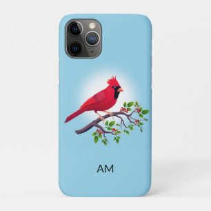 Red Kardinal Bird & Monogram on Light Blue Case M