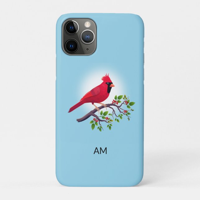 Red Kardinal Bird & Monogram on Light Blue Case M (Rückseite)