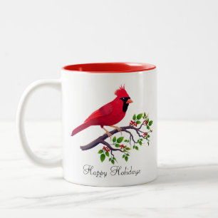 Red Kardinal Bird on Tree Branch Two-Tone Coffee M Zweifarbige Tasse