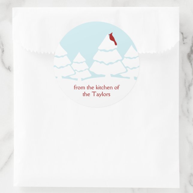 Red Kardinal Bird Snow Scene Weihnachtsgebäck Runder Aufkleber (Tasche)