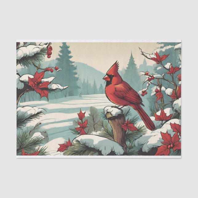 Red Kardinal Bird und Red Wild Berries Seidenpapier (Vorderseite)