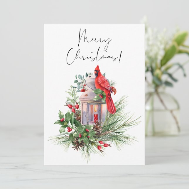 Red Kardinal Bird Watercolor Winter Weihnachten (Stehend Vorderseite)
