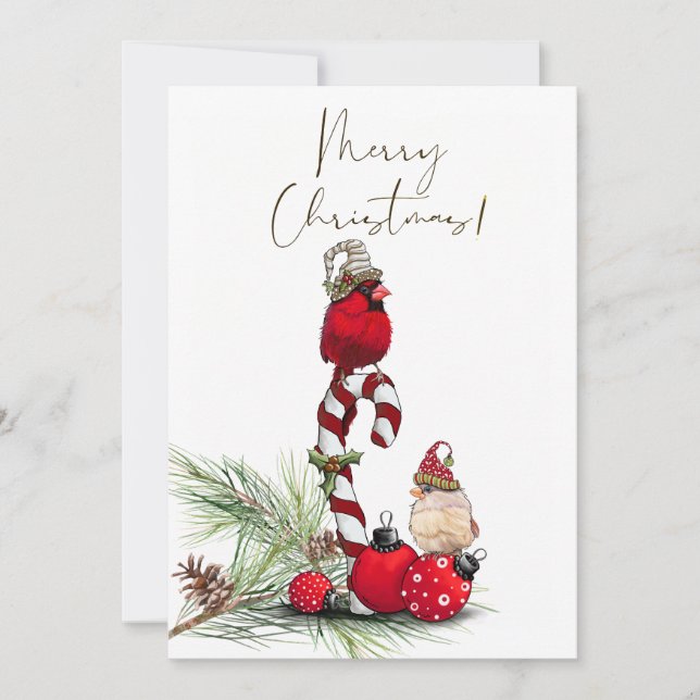 Red Kardinal Bird Watercolor Winter Weihnachten (Vorderseite)