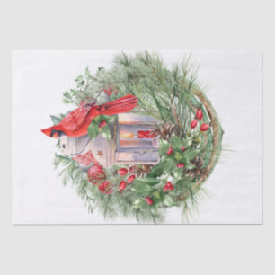 Red Kardinal Bird Watercolor Winter Weihnachten Seidenpapier