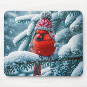 Red Kardinal Bird Wear Winter Hat Mousepad