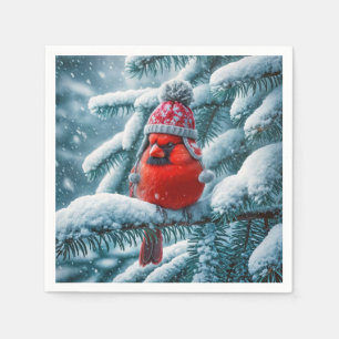 Red Kardinal Bird Wear Winter Hat Serviette