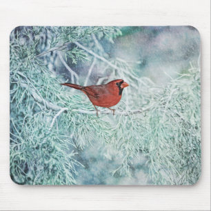 Red Kardinal Bird Winter Art Mouse Pad Mousepad