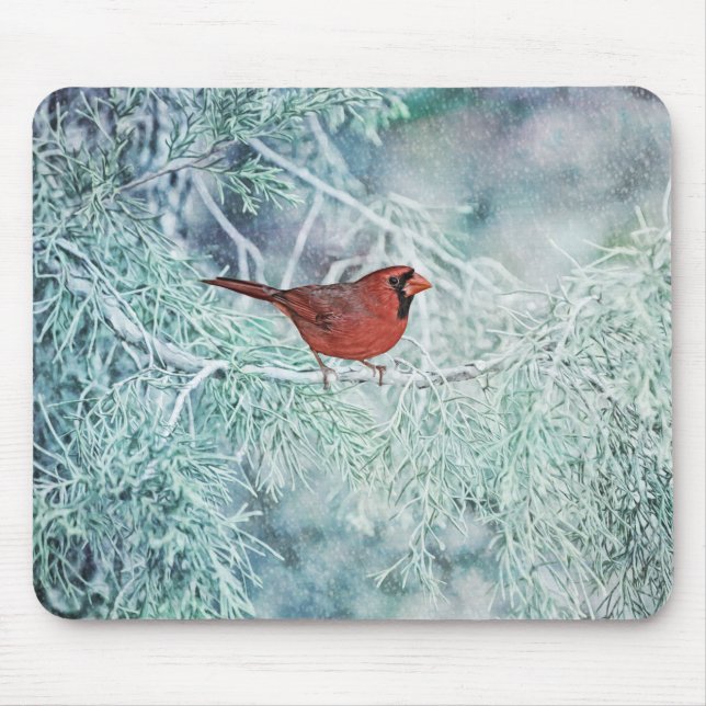 Red Kardinal Bird Winter Art Mouse Pad Mousepad (Vorne)