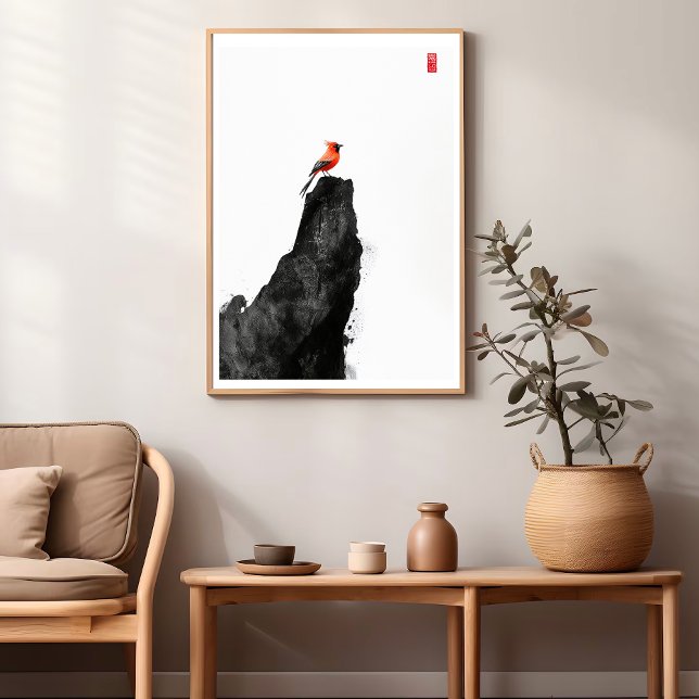 Red Kardinal Bird - Zen Tinte Wash Wall Poster (Von Creator hochgeladen)
