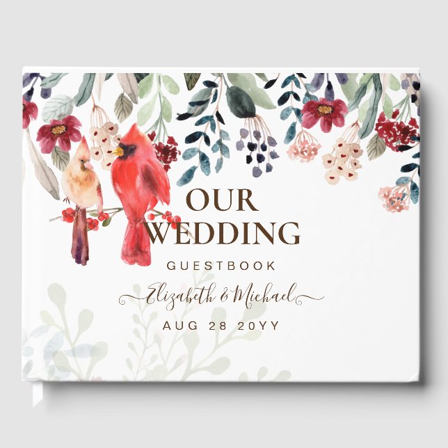 Red Kardinal Birds Wedding Guest Book Gästebuch (Vorderseite)