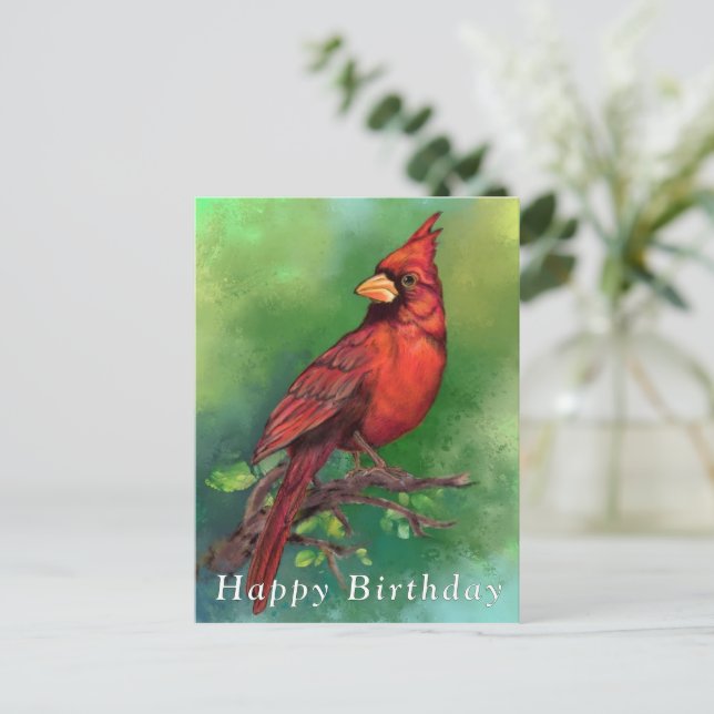 Red Kardinal Birthday Card Postkarte (Stehend Vorderseite)