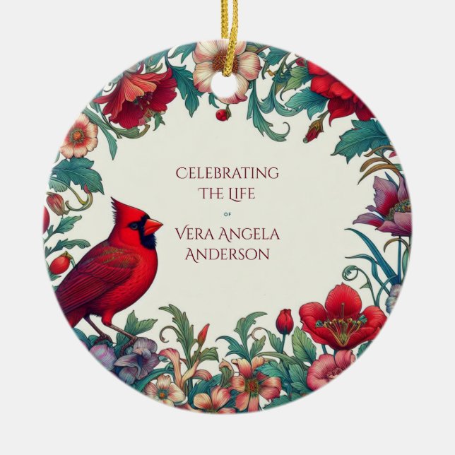 Red Kardinal Celebration of Life FOTO Keramik Ornament (Vorne)