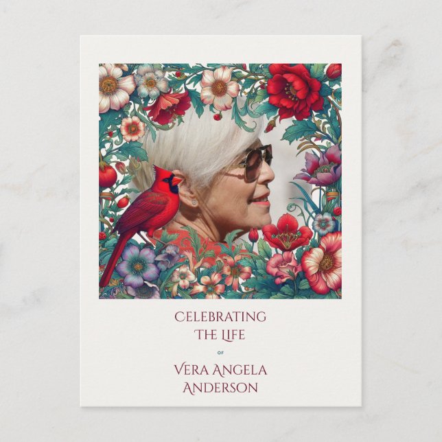 Red Kardinal Celebration of Life FOTO Postkarte (Vorderseite)