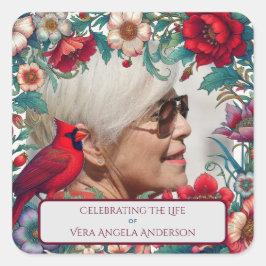 Red Kardinal Celebration of Life FOTO Quadratischer Aufkleber