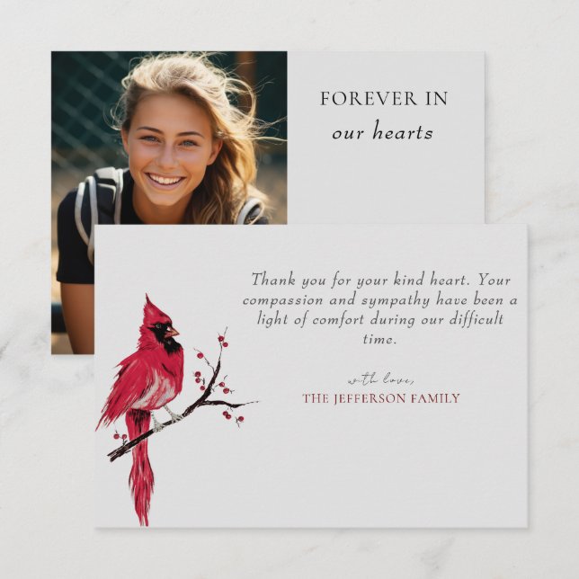 Red Kardinal Foto Beerdigung Danke Karte (Vorne/Hinten)