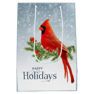 Red Kardinal Happy Holidays Geschenktasche Mittlere Geschenktüte