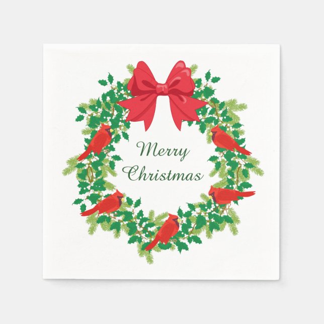 Red Kardinal Holiday Wreath Serviette (Vorderseite)