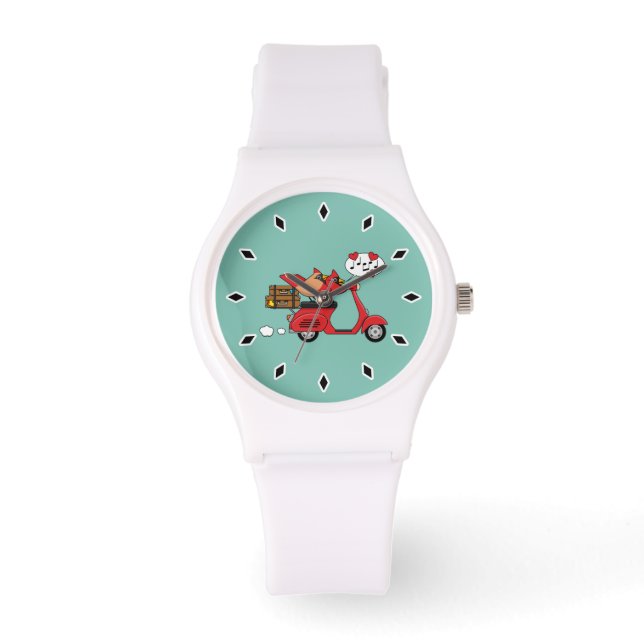 Red Kardinal Lovers on Scooter Armbanduhr (Vorderseite)