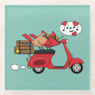 Red Kardinal Lovers on Scooter Glasuntersetzer