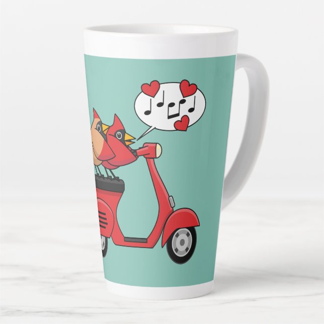 Red Kardinal Lovers on Scooter Milchtasse (Rechte Ecke)