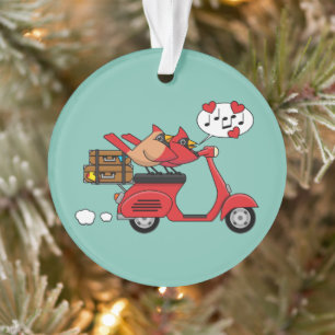 Red Kardinal Lovers on Scooter Ornament