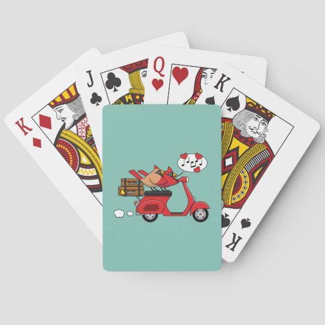 Red Kardinal Lovers on Scooter Spielkarten (Rückseite)