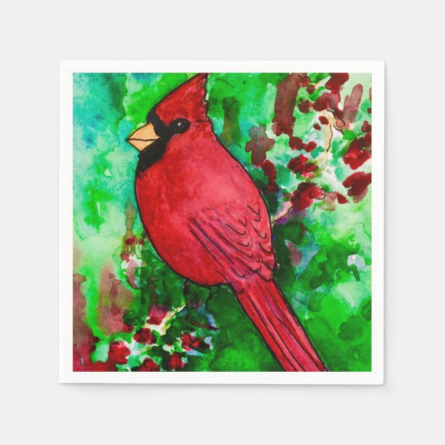 Red Kardinal Party Paper Napkins Wasserfarbe Serviette (Vorderseite)