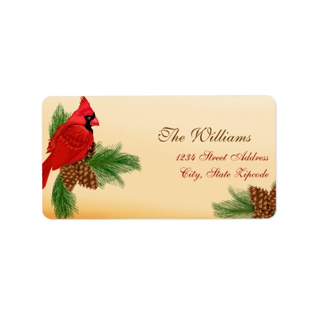 Red Kardinal & Pines Weihnachtsanschrift Adressaufkleber (Vorne)