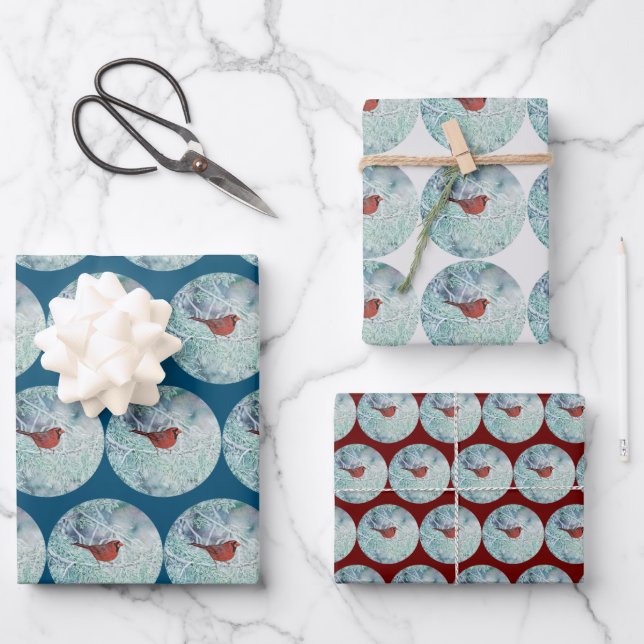 Red Kardinal Snow Winter Art Wrapper Papier (Vorderseite)